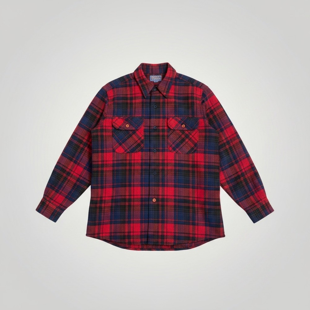 Pendleton Wool Button Up Loop Collar Board Shirt Men Large Red Plaid Vintage USA